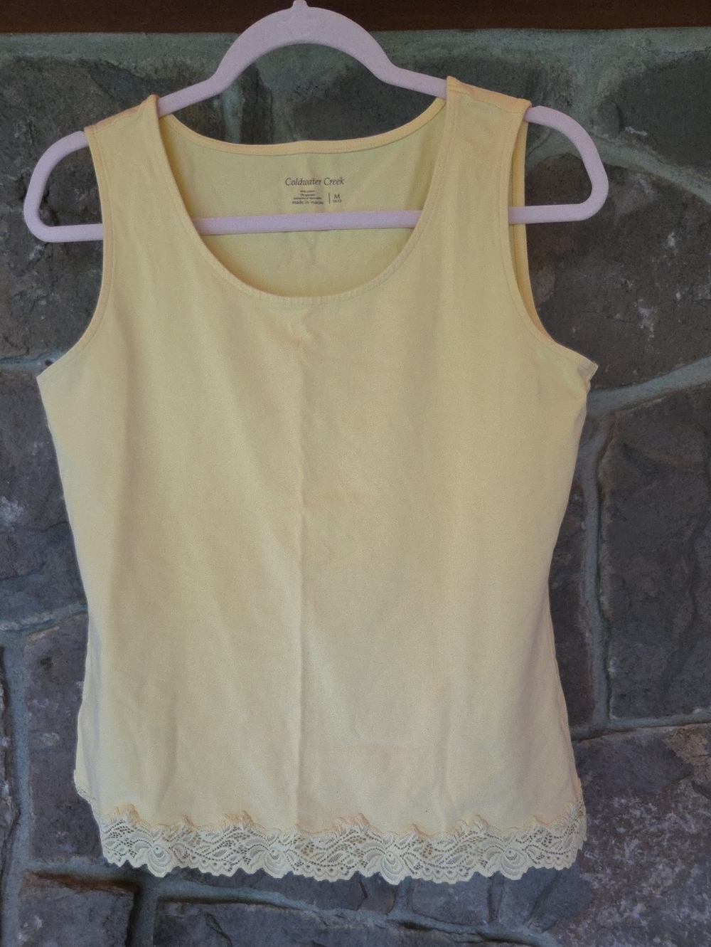 Coldwater Creek Pale Yellow Lace-Hem Tank
